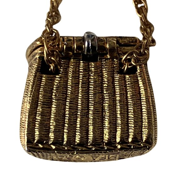 Vintage Signed MFA Gold Tone Basket & Hinged Fish Charm Necklace Cottagecore - Picture 9 of 13